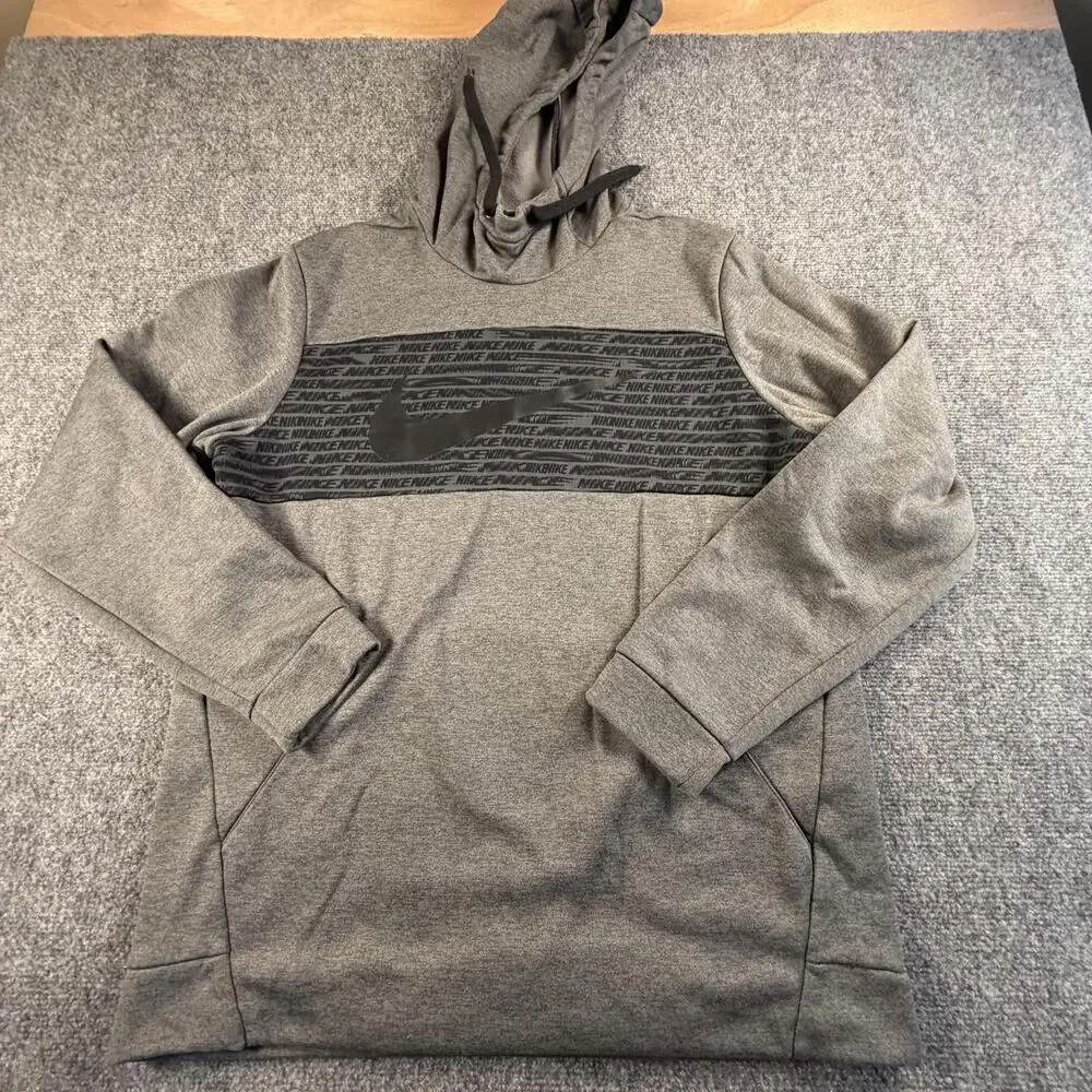Nike Dri-FIT Mens Hoodie Sweatshirt Gray Black Swoosh‎ Logo Activewear 1401 L
